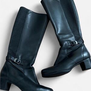Clarks Black Leather Heeled Boots